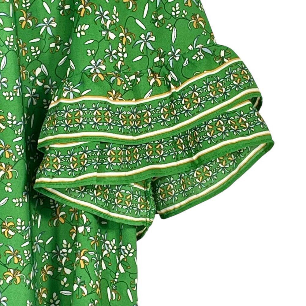 Max Studio Green Floral Peasant Blouse Ruffle Sleeve Tassel Tie Boho Top 1X - Picture 5 of 14